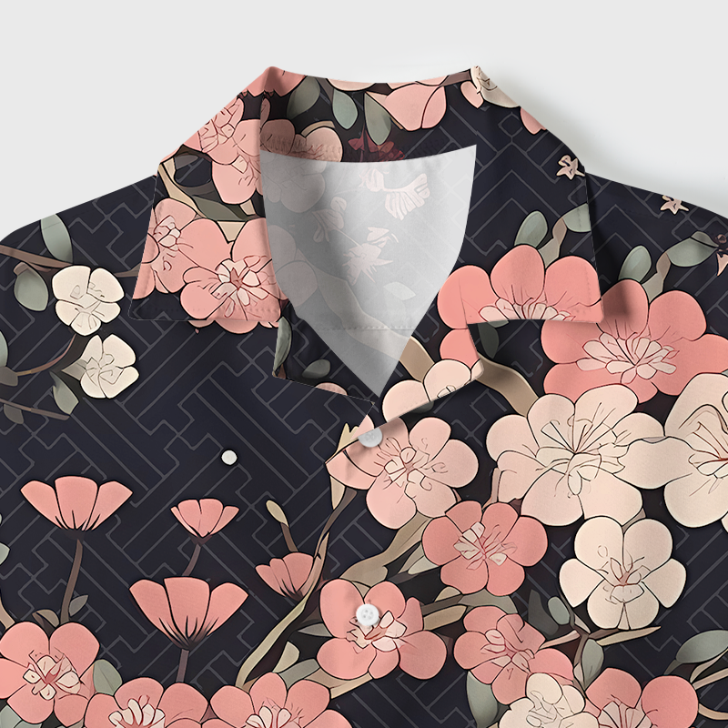 Tokyo-Tiger Blooming Sakura Cuban Collar Shirt