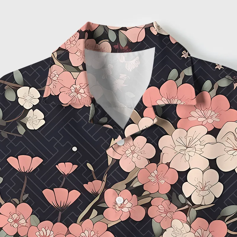 Tokyo-Tiger Blooming Sakura Cuban Collar Shirt