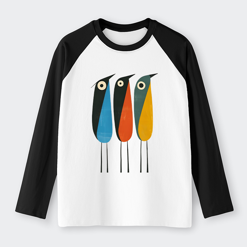 Tokyo-Tiger Bold Shape Birds Raglan Long Sleeve T-shirt