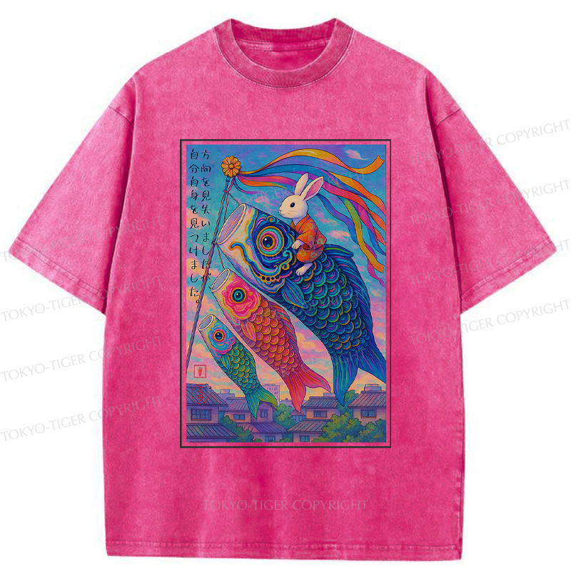 Tokyo-Tiger Ukiyoe Rabbit Ride Carp streamer Poster Washed T-Shirt