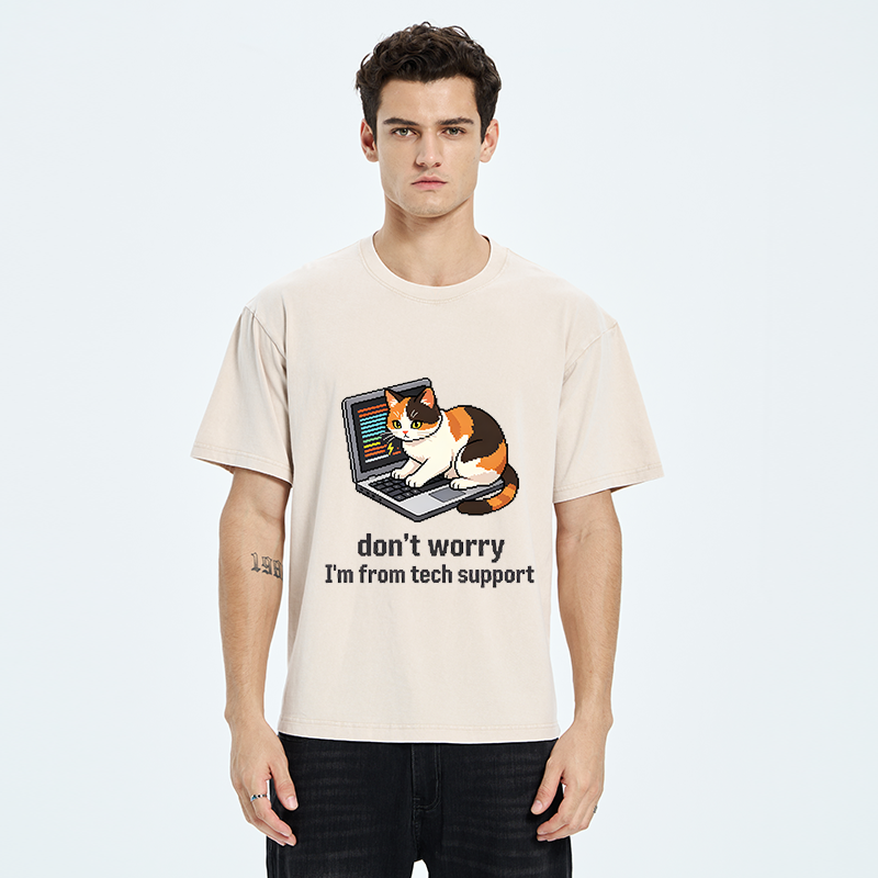 Tokyo‑Tiger Funny Tech Cat Meme Washed T‑Shirt