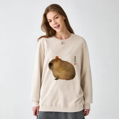 Tokyo-Tiger Calm Capybara Illustration Washed Terry Sweatshirt