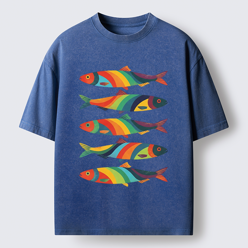 Tokyo-Tiger Bright Colorful Fish Washed T-Shirt