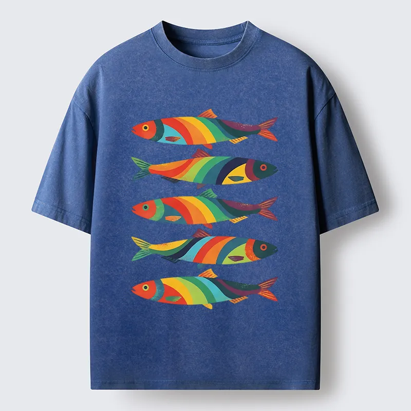 Tokyo-Tiger Bright Colorful Fish Washed T-Shirt