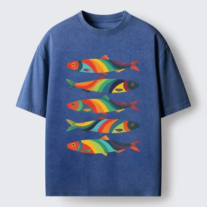 Tokyo-Tiger Bright Colorful Fish Washed T-Shirt
