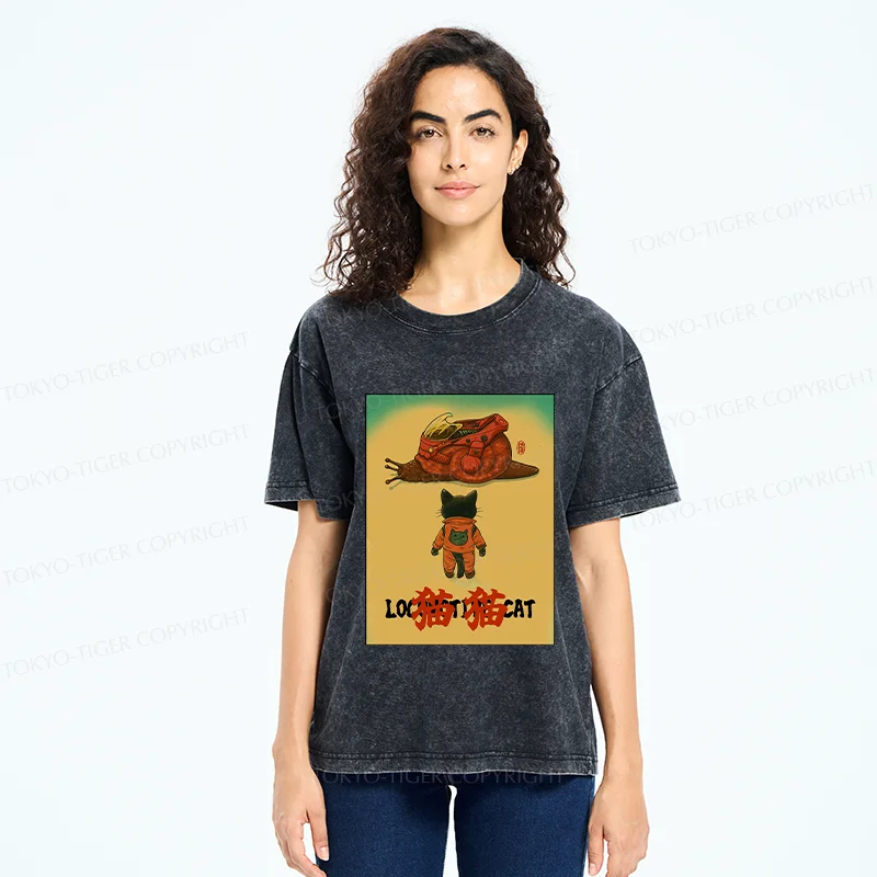 Tokyo-Tiger Locomotive Cat Washed T-Shirt