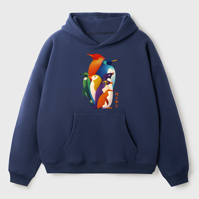Tokyo-Tiger Cute Multi Tone Penguins Adult Fleece Hoodie