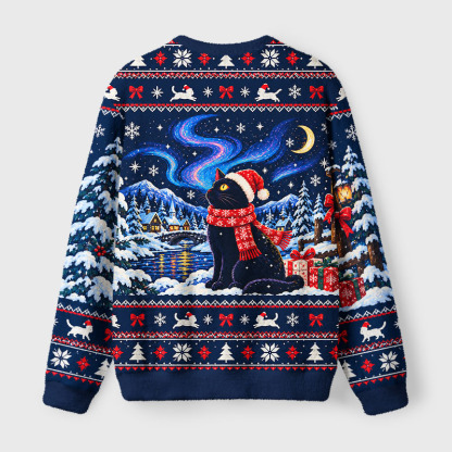 Tokyo-Tiger Winter Night Santa Cat Fuzzy Christmas Ugly Sweatshirt