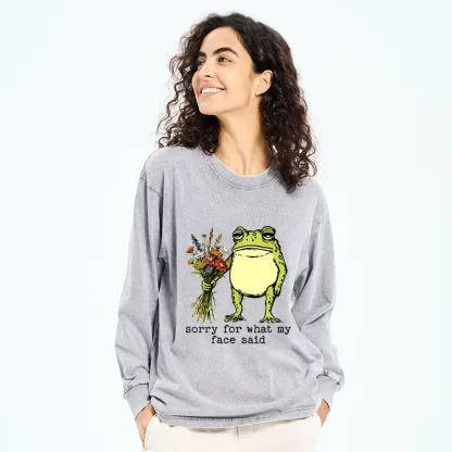 Tokyo-Tiger Frog Sorry Mode Activated Washed Long Sleeve T-Shirt