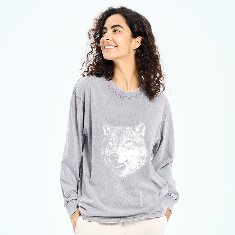 Tokyo-Tiger Cool Wolf Meme Bad Decisions Pending Washed Long Sleeve T-Shirt