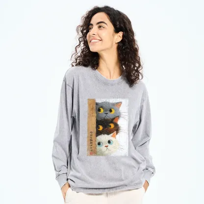 Tokyo-Tiger Three Cute Cats Watch You Washed Long Sleeve T-Shirt
