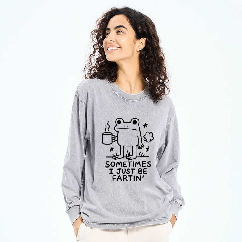 Tokyo-Tiger Sometimes A Frog Just Needs To Fart Washed Long Sleeve T-Shirt