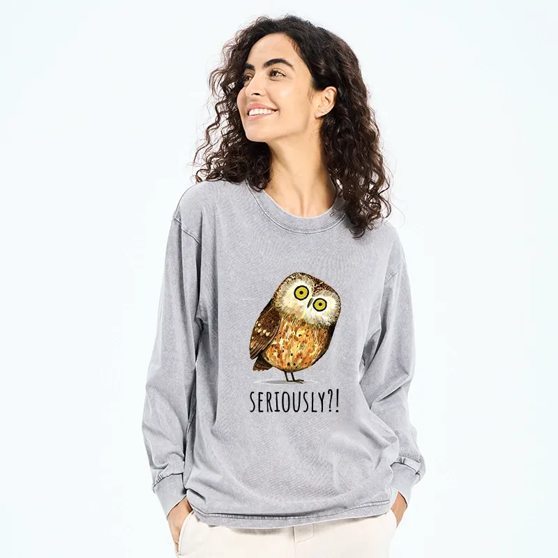Tokyo-Tiger Seriously Confused Owl Meme Art Washed Long Sleeve T-Shirt