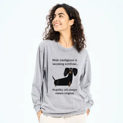 Tokyo-Tiger Dachshund Real Humor Funny Meme Washed Long Sleeve T-Shirt
