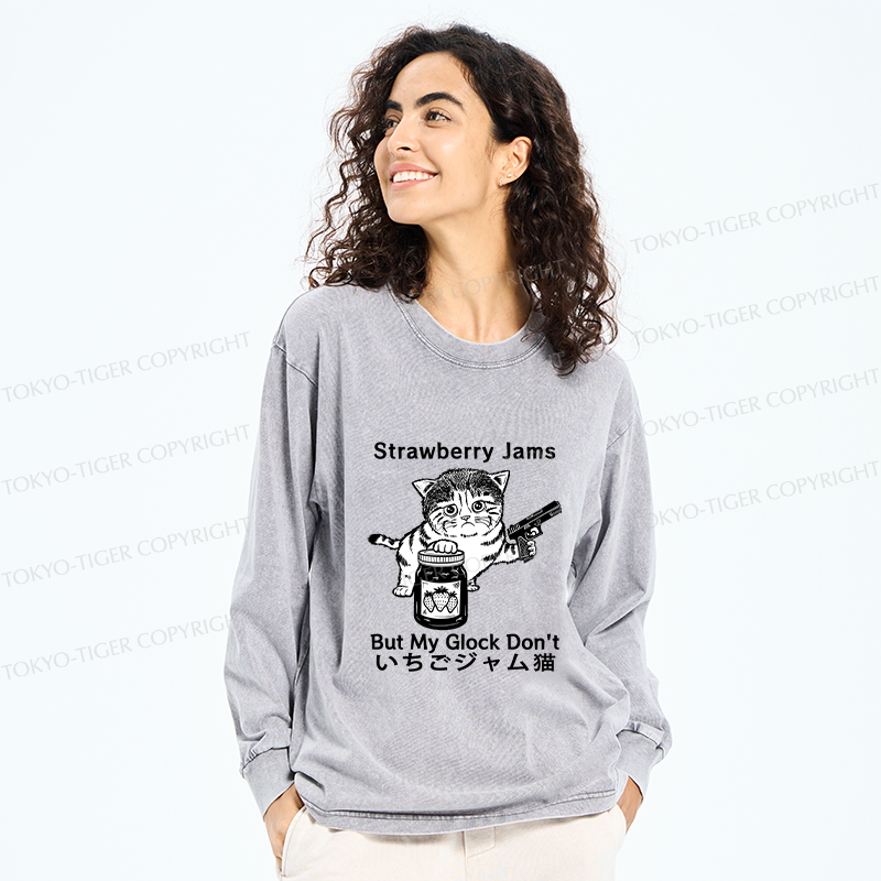 Tokyo-Tiger Strawberry Jam Cat Washed Long Sleeve T-Shirt