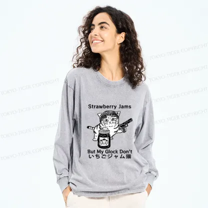 Tokyo-Tiger Strawberry Jam Cat Washed Long Sleeve T-Shirt