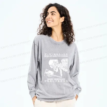 Tokyo-Tiger Make Demonade Funny Washed Long Sleeve T-Shirt