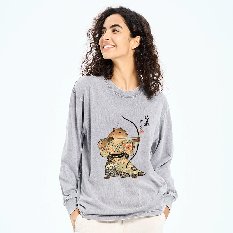Tokyo-Tiger Capybara Archery Washed Long Sleeve T-Shirt