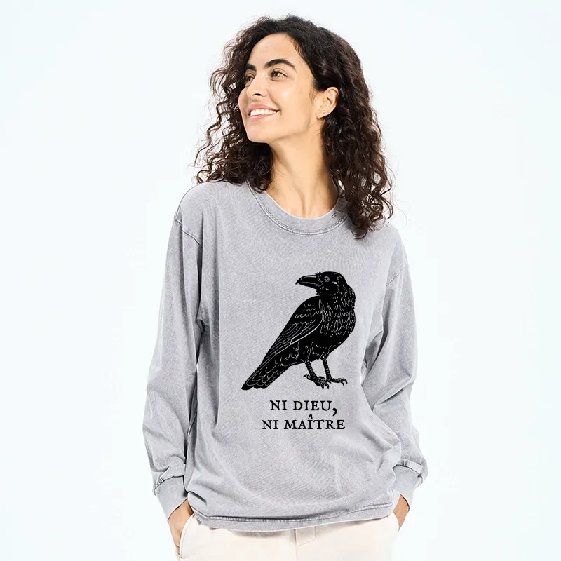 Tokyo-Tiger Crow Have A Strong Sense Of Self Washed Long Sleeve T-Shirt