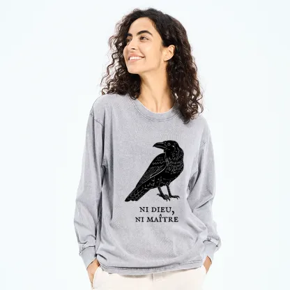 Tokyo-Tiger Crow Have A Strong Sense Of Self Washed Long Sleeve T-Shirt