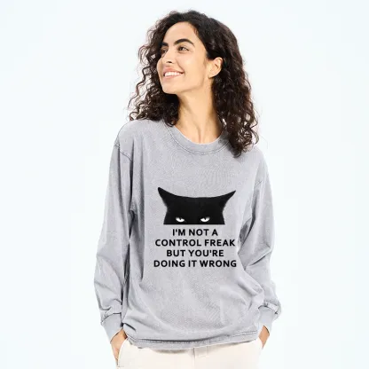 Tokyo-Tiger Control Freak Funny Washed Long Sleeve T-Shirt