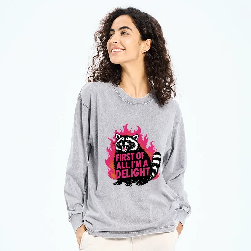 Tokyo-Tiger Angry Raccoon Funny Washed Long Sleeve T-Shirt