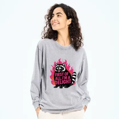 Tokyo-Tiger Angry Raccoon Funny Washed Long Sleeve T-Shirt