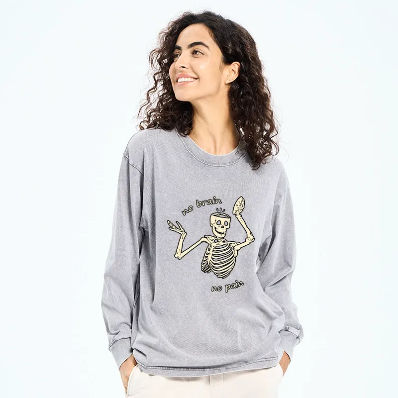 Tokyo-Tiger Skeletons Feel No Pain Washed Long Sleeve T-Shirt