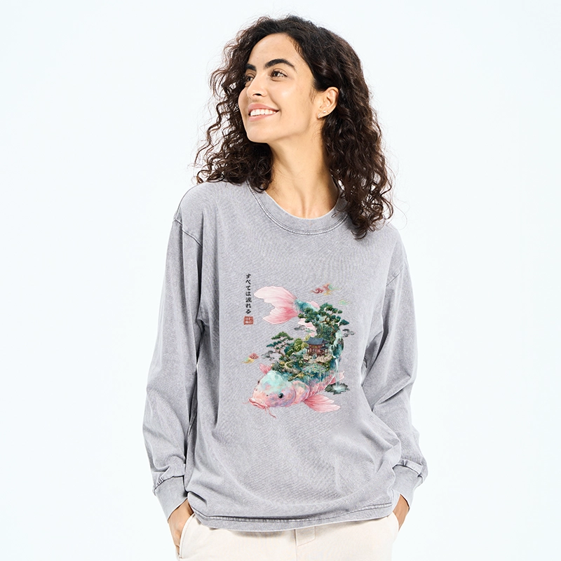 Tokyo-Tiger Journey Of The Flowing Koi Washed Long Sleeve T-Shirt