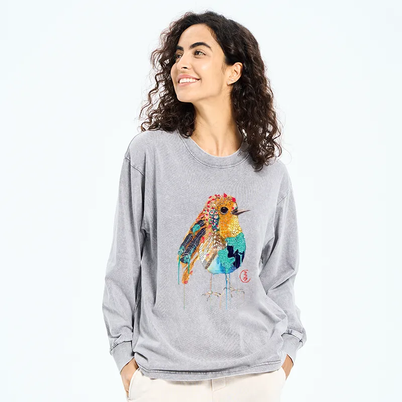 Tokyo-Tiger Sparkly Wild Bird Washed Long Sleeve T-Shirt