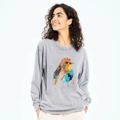 Tokyo-Tiger Sparkly Wild Bird Washed Long Sleeve T-Shirt