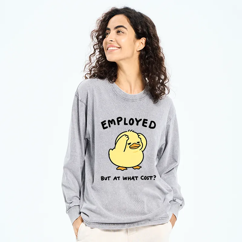 Tokyo-Tiger Funny Work Duck Washed Long Sleeve T-Shirt