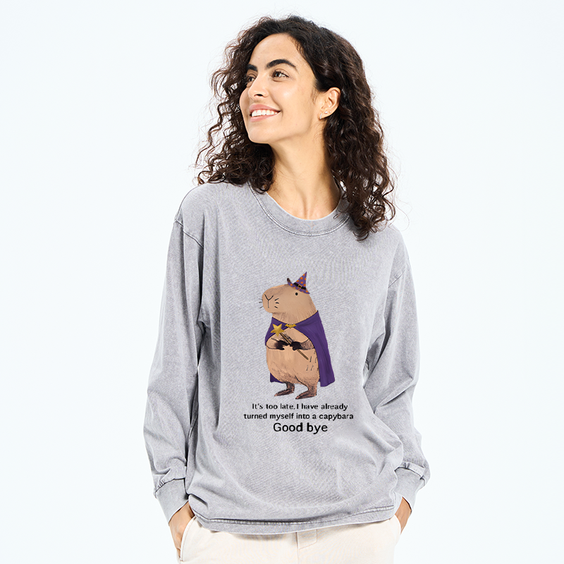 Tokyo-Tiger Funny Wizard Capybara Washed Long Sleeve T-Shirt