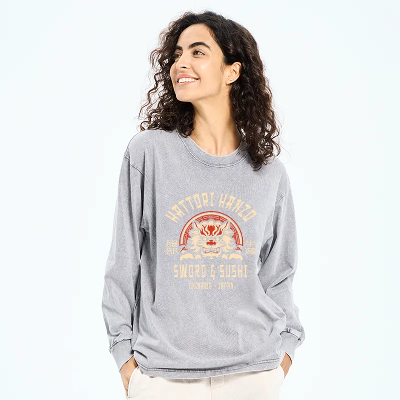 Tokyo-Tiger Hattori Hanzo Sword Washed Long Sleeve T-Shirt