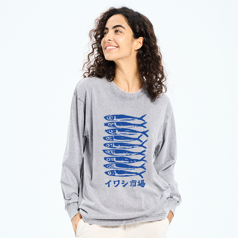 Tokyo-Tiger Sardine Market Washed Long Sleeve T-Shirt