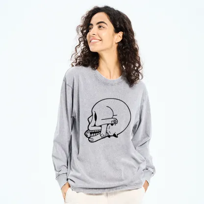 Tokyo-Tiger Funny Cat Eating Fish Washed Long Sleeve T-Shirt