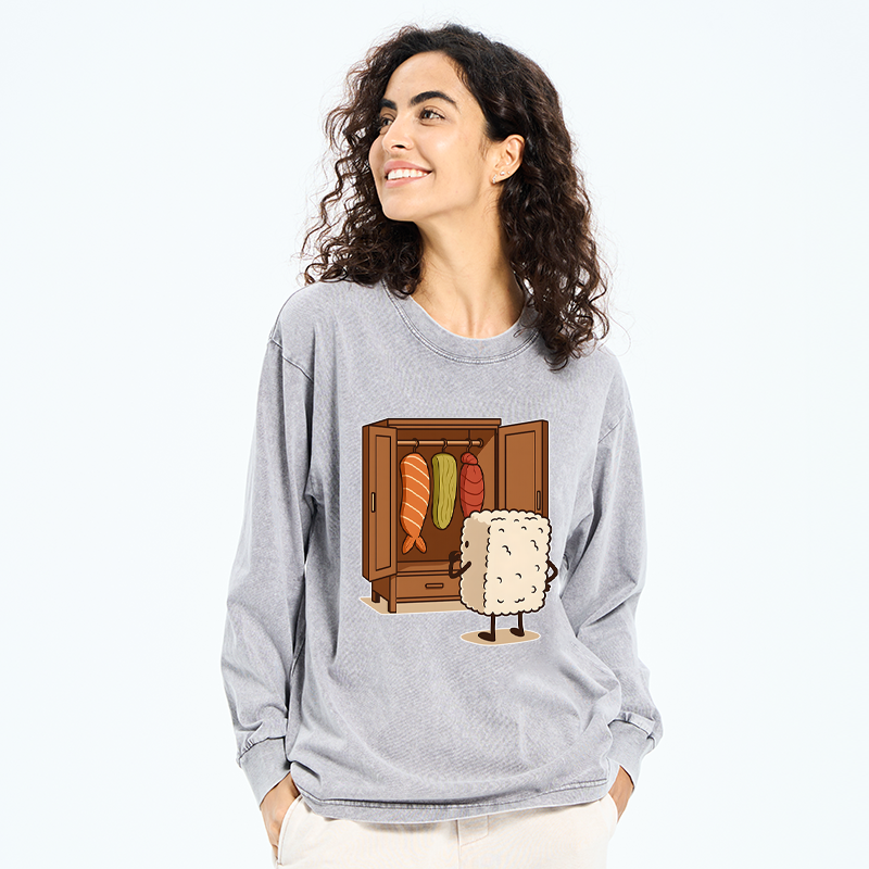 Tokyo-Tiger Sushi Pick Out Clothes Washed Long Sleeve T-Shirt