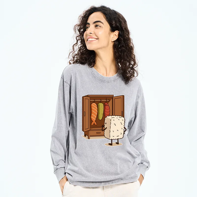 Tokyo-Tiger Sushi Pick Out Clothes Washed Long Sleeve T-Shirt