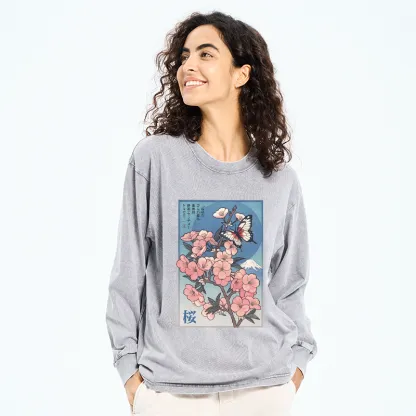 Tokyo-Tiger Ukiyoe Japanese Cherry blossoms Poster Washed Long Sleeve T-Shirt