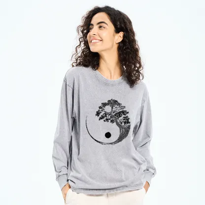 Tokyo-Tiger Yin-Yang Tai Chi Tree Washed Long Sleeve T-Shirt