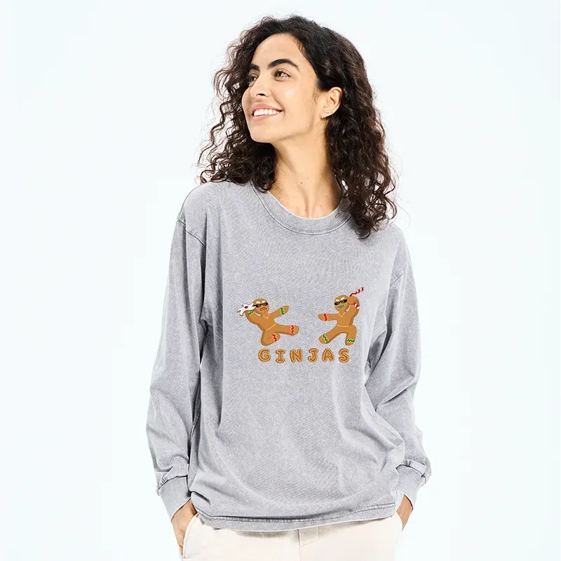 Tokyo-Tiger Gingerbread Ninja Washed Long Sleeve T-Shirt