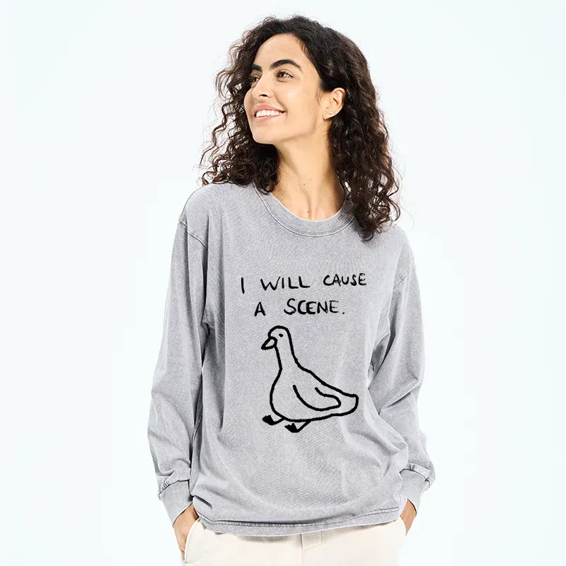 Tokyo-Tiger Stupid Goose Funny Japan Retro Washed Long Sleeve T-Shirt