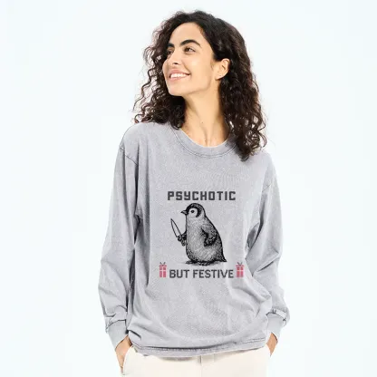 Tokyo-Tiger Overstimulated but Festive Christmas Washed Long Sleeve T-Shirt