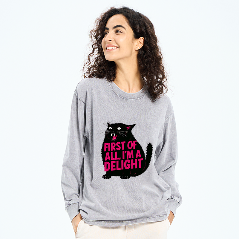 Tokyo-Tiger Roaring Black Cat Washed Long Sleeve T-Shirt