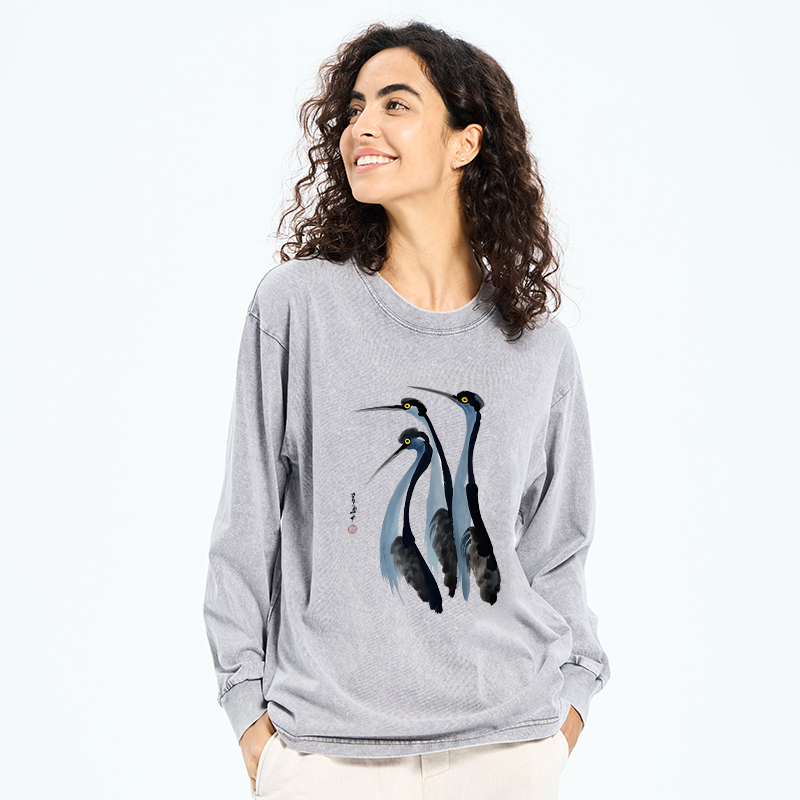 Tokyo-Tiger Blue Crane Washed Long Sleeve T-Shirt