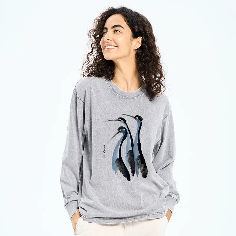 Tokyo-Tiger Blue Crane Washed Long Sleeve T-Shirt