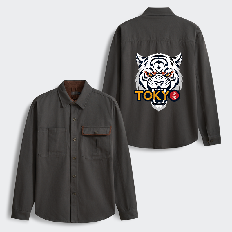 Tokyo-Tiger Logo Men's Corduroy Work Jacket