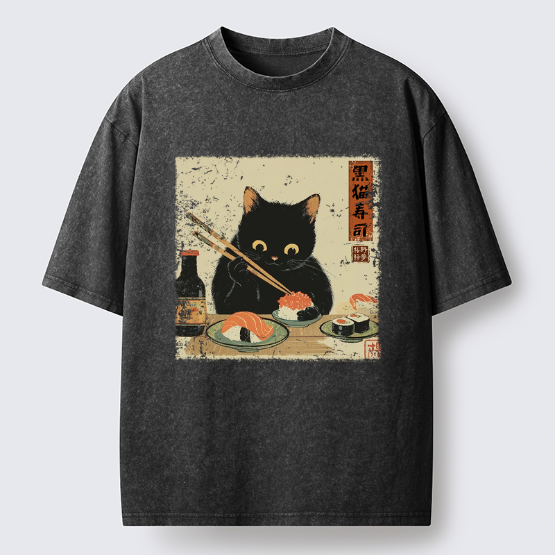 Tokyo-Tiger Meow Sushi Time Washed T-Shirt