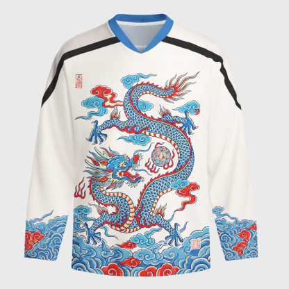 Tokyo-Tiger Traditional Oriental Dragon Cloud Long-Sleeve Hockey Jersey
