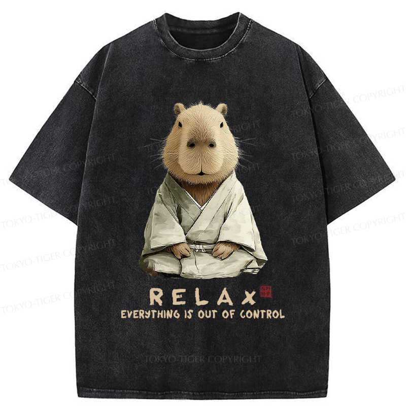 Tokyo-Tiger Zen Capybara：Relax, it's all chaos Washed T-Shirt